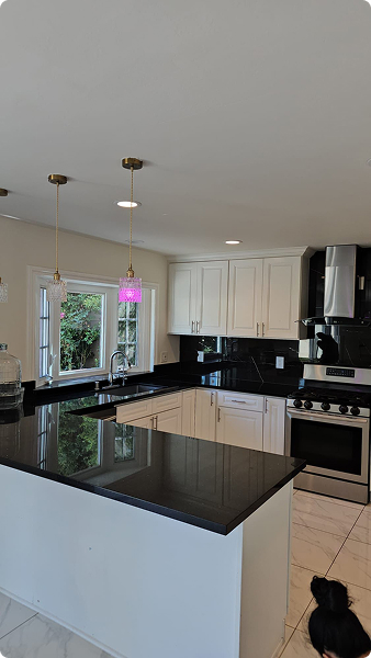 Kitchen counters and appliances cleaned and polished